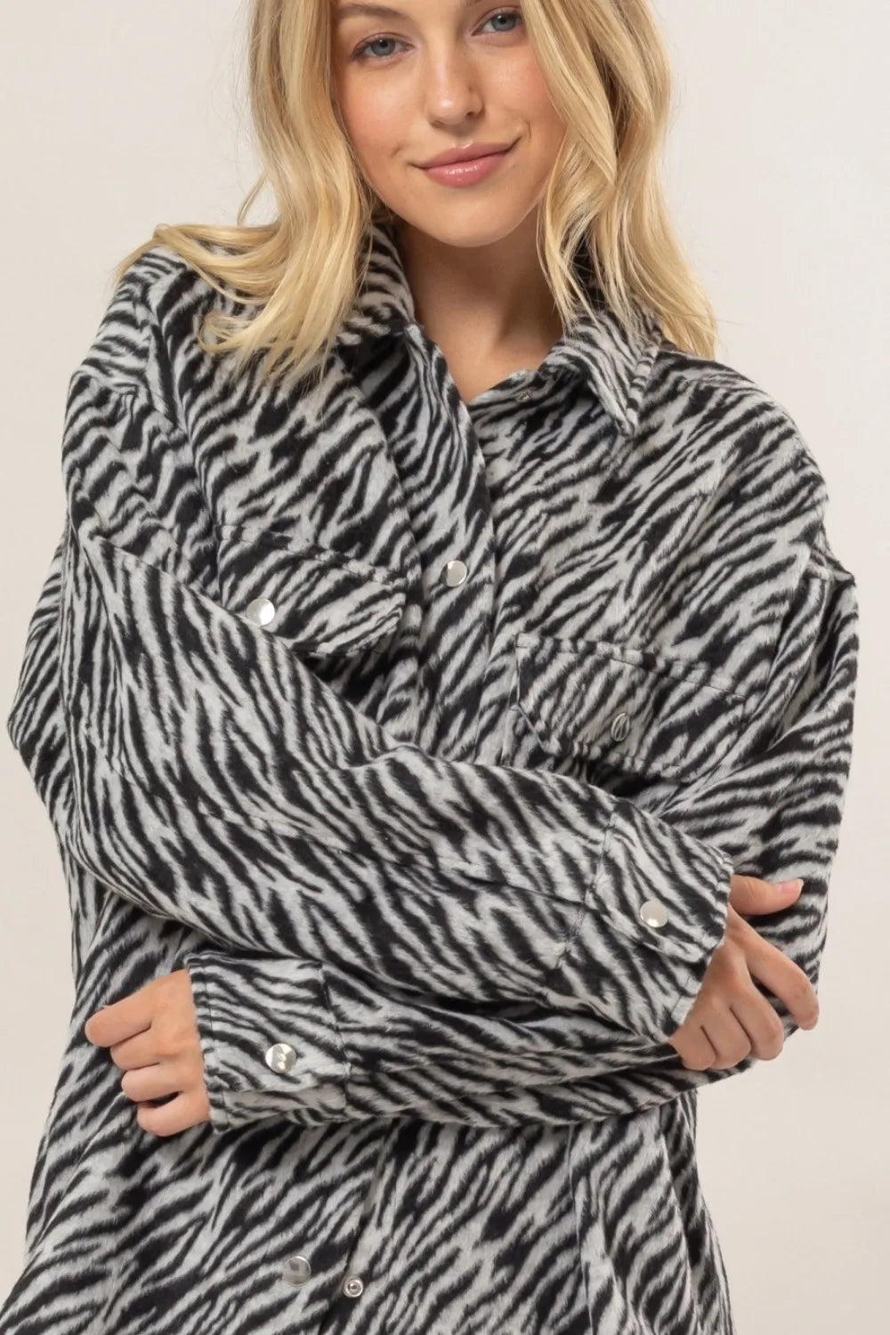 HYFVE Zebra Print Snap Down Long Sleeve Shacket 82dbb16f-46f7-4585-8c88-36e63641b3d5-Max
