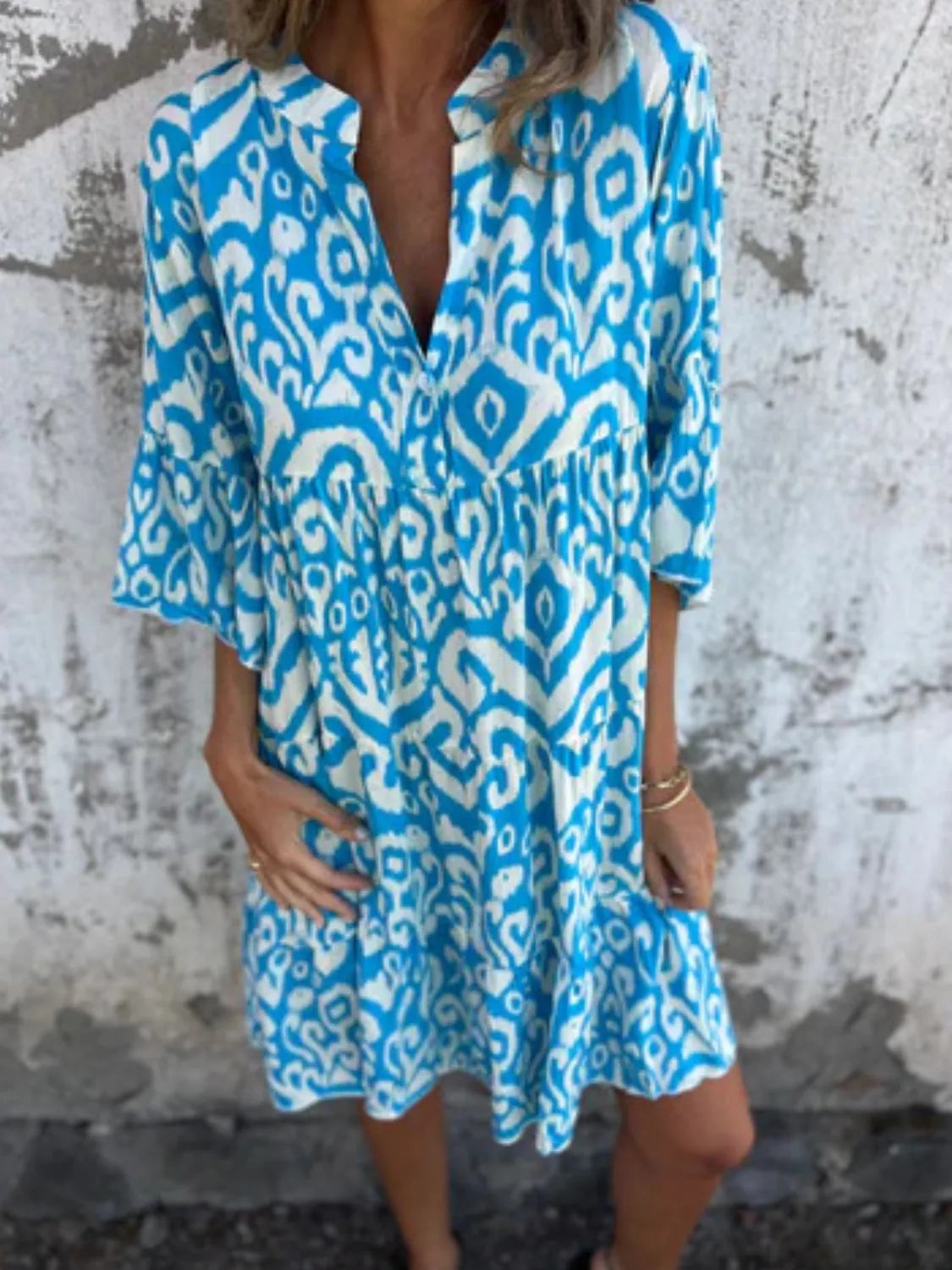 Full Size Printed Notched Half Sleeve Dress Plus Size Sky Blue 82de7335-5948-4c08-8b5a-ab97a5b0e8c4-Max-Origin