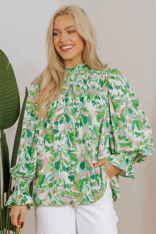 Milena Sleeve Shirred Mock Blouse 82eba6dd-8c04-4335-8c09-b218aa219db8