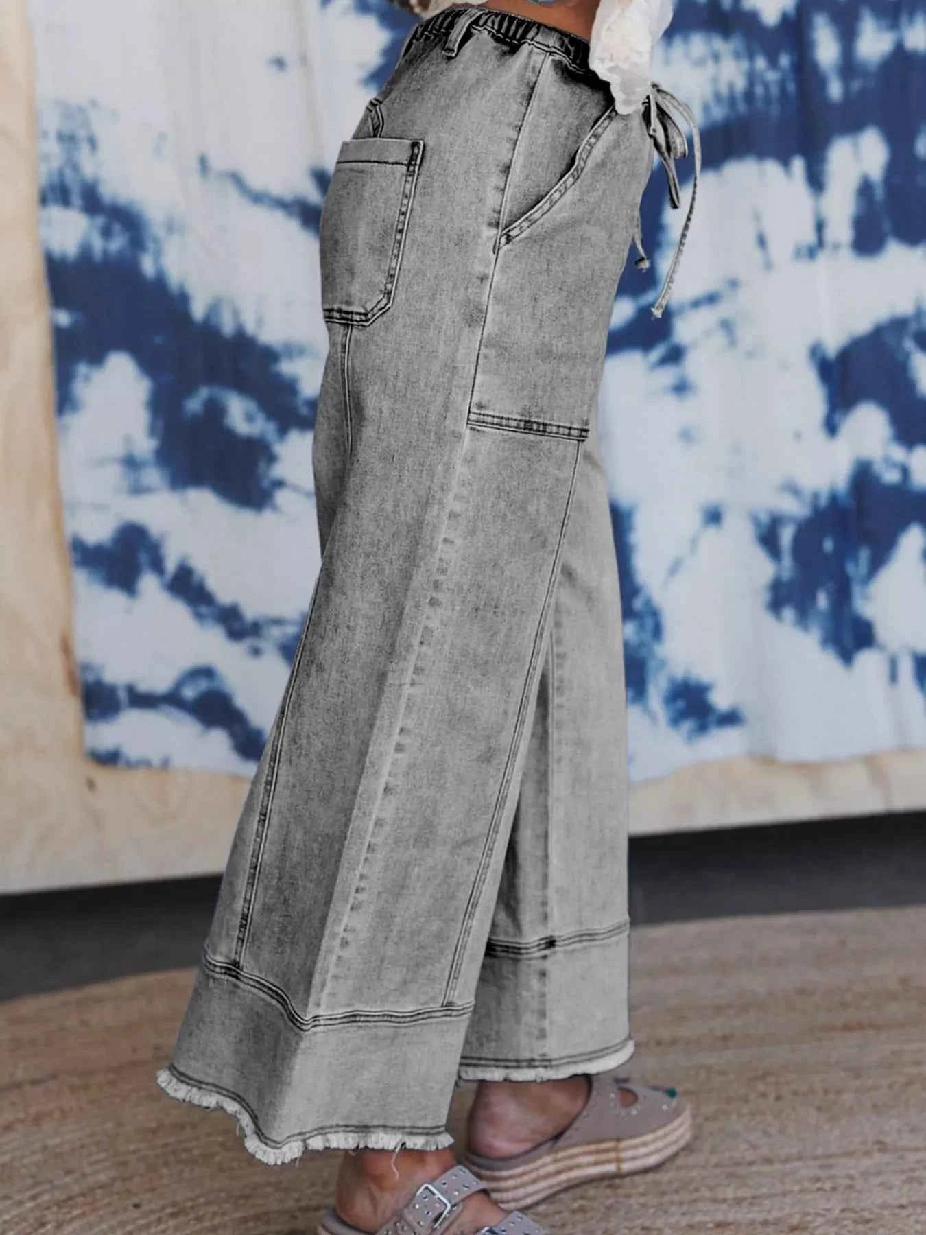 Wide Leg Drawstring Raw Hem Jeans 82ed329ad7234074866d3d03a78e3767-Max-Origin