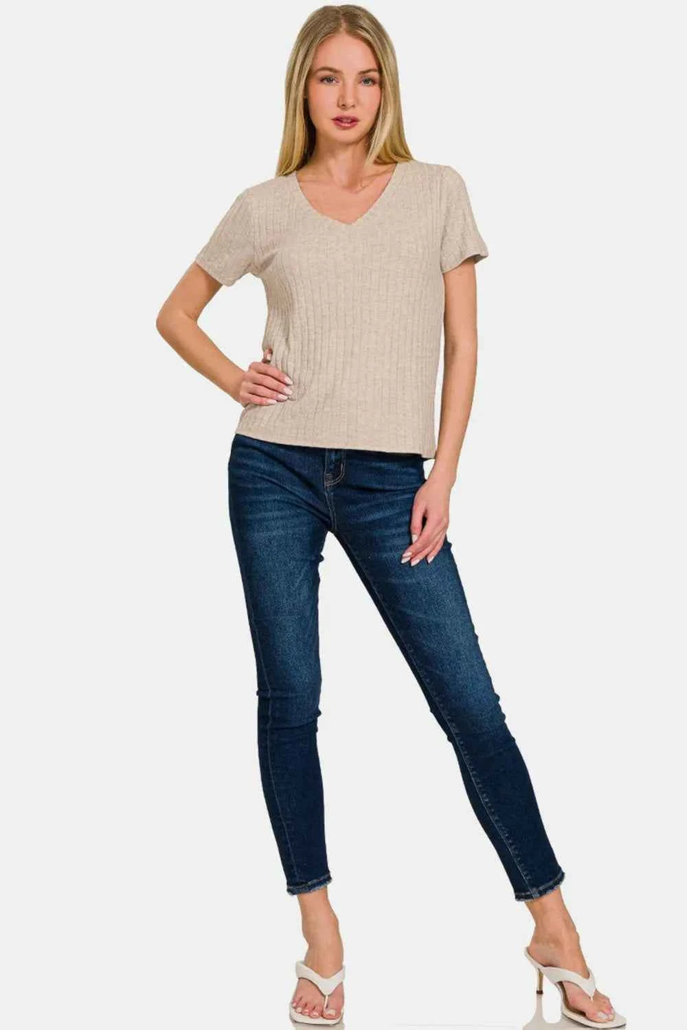 Zenana Ribbed Short Sleeve T-Shirt 82ed4d6b-de85-4fd0-927f-b1ec73f8e23d-Max