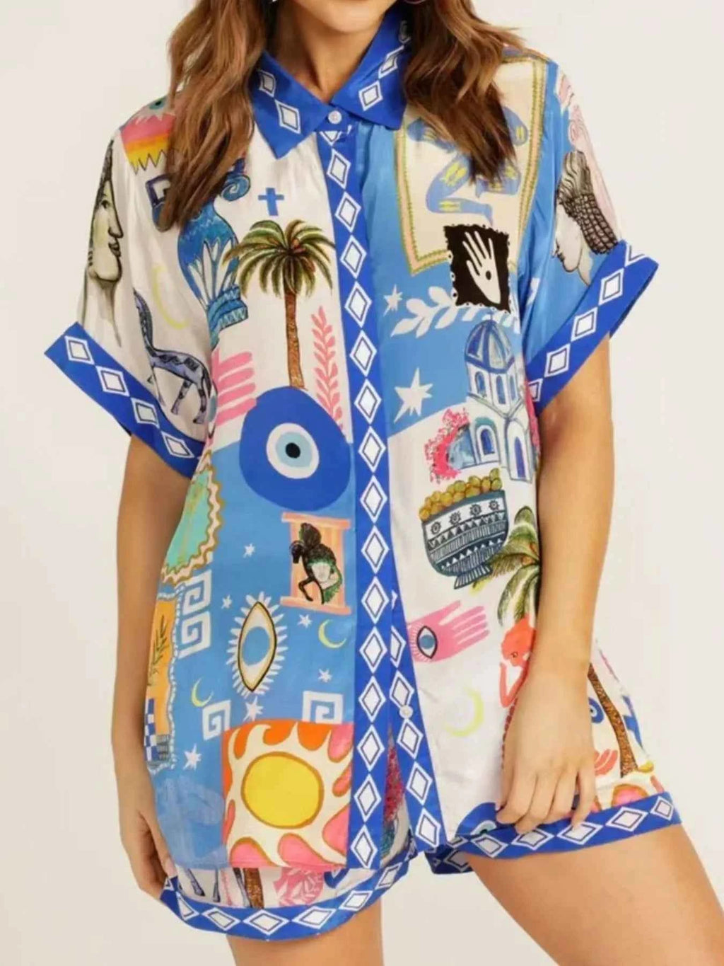 Printed Button Up Shirt and Shorts Set Blue 82f0b579-a91e-4be3-817b-a43bec4e51c0-Max-Origin