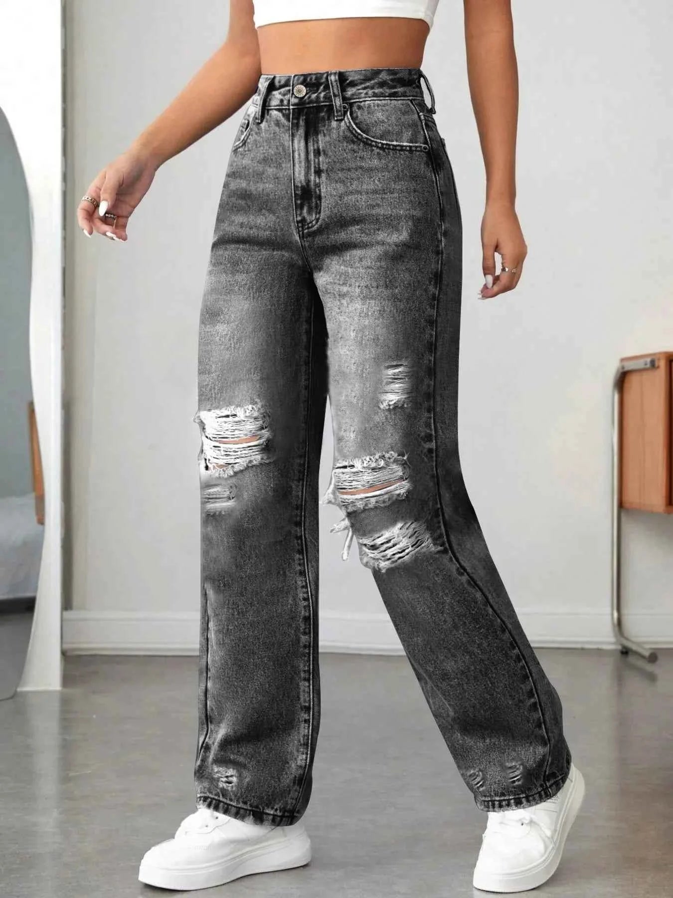 Distressed High Waisted Jeans Black 82f756f0c2194118be25eb52f913124f-Max-Origin