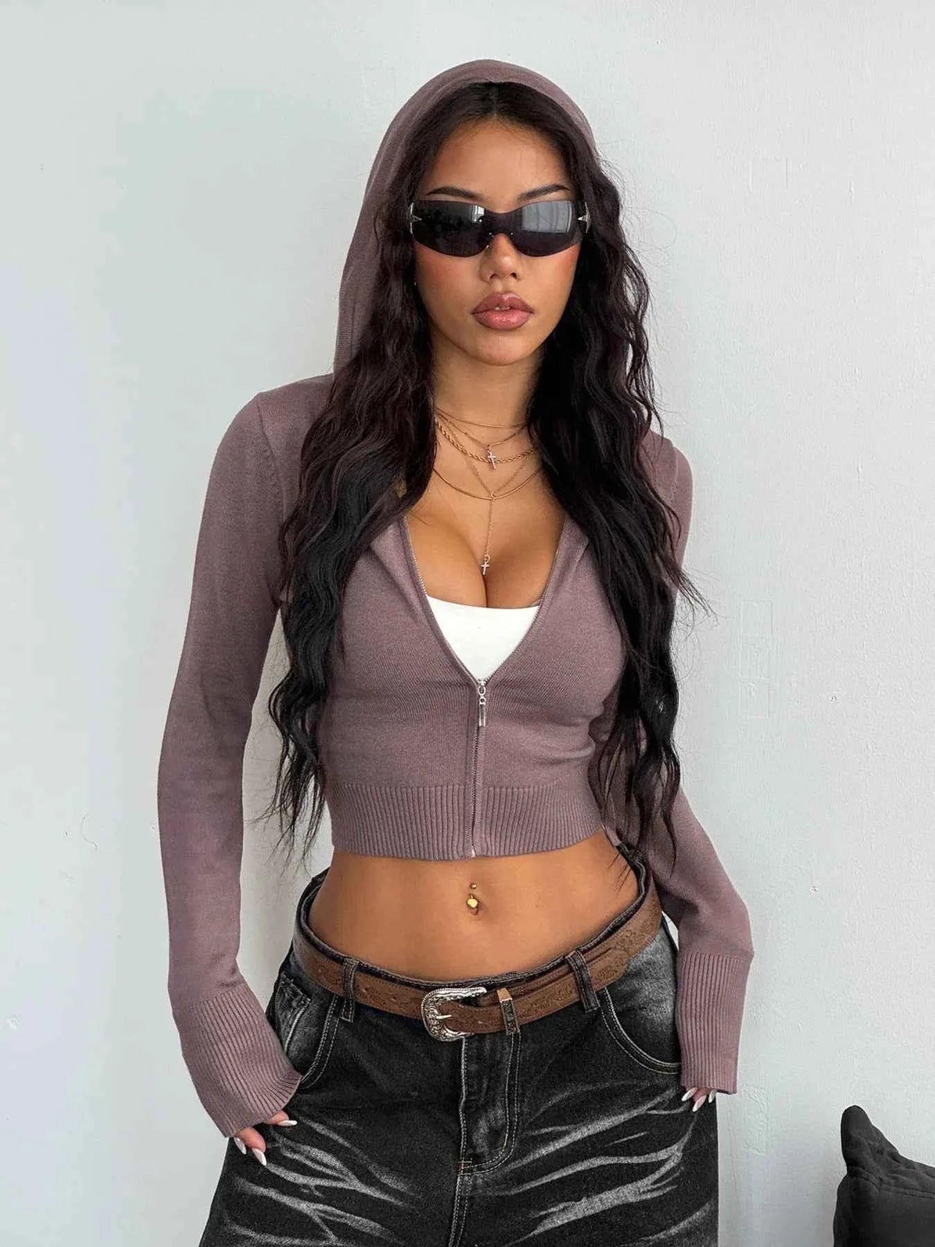 Drawstring Zip-Up Hooded Cardigan 82feee64b05e470588209d1147daaca8-Max-Origin