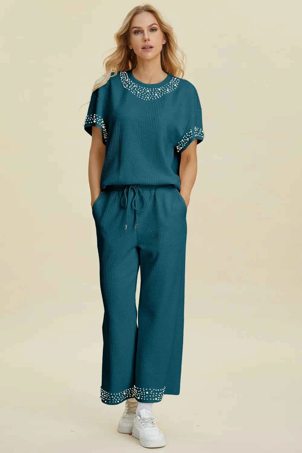 Double Take Full Size Pearl Detail Round Neck Top and Pants Set 83079d91-b55c-4904-b56f-c6a2e8d60367-Max
