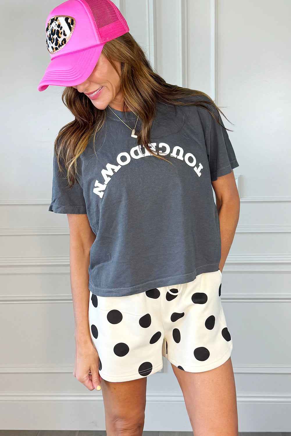 Sky Blue Polka Dot Print Drop Shoulder Pullover Drawstring Shorts Set 830af0d64d2ba202
