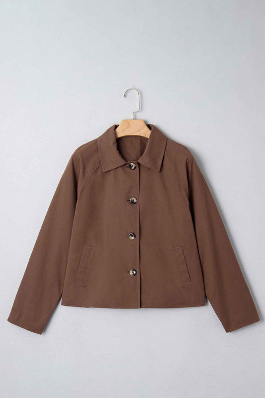Dark Brown Collared Buttoned Leopard Liner Patchwork Chic Jacket 830c704e05e3db0b