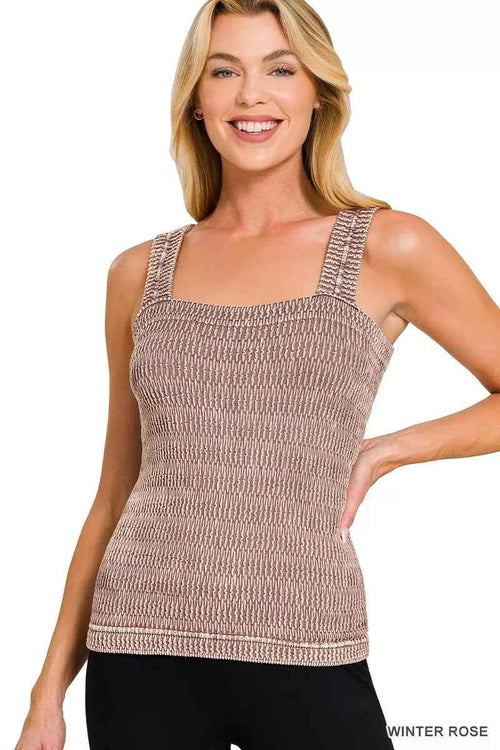Zenana Seamless Winkle Stone Washed Tank Top