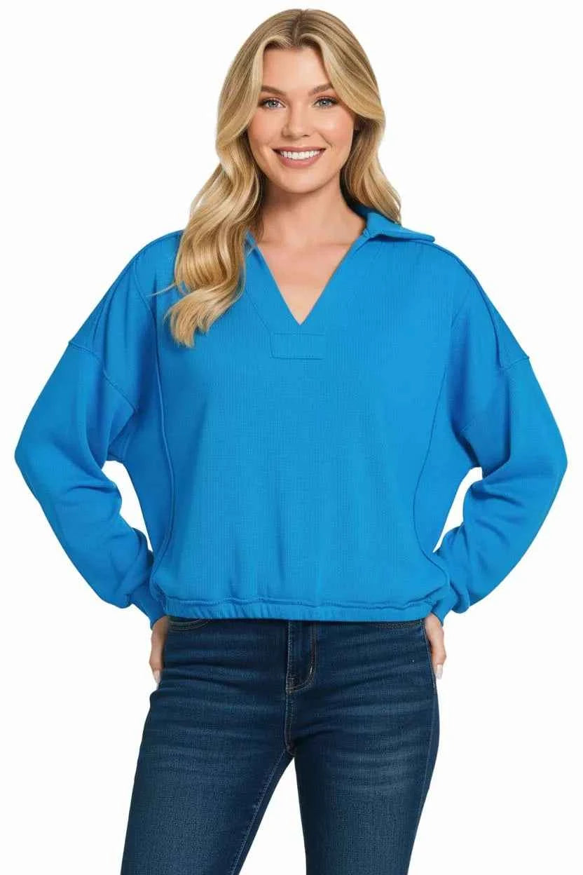 Zenana French Terry Collared Exposed Seam Sweatshirt 8319eae8-a41f-4e1e-bd93-11e778a5b2fd-Max-Origin