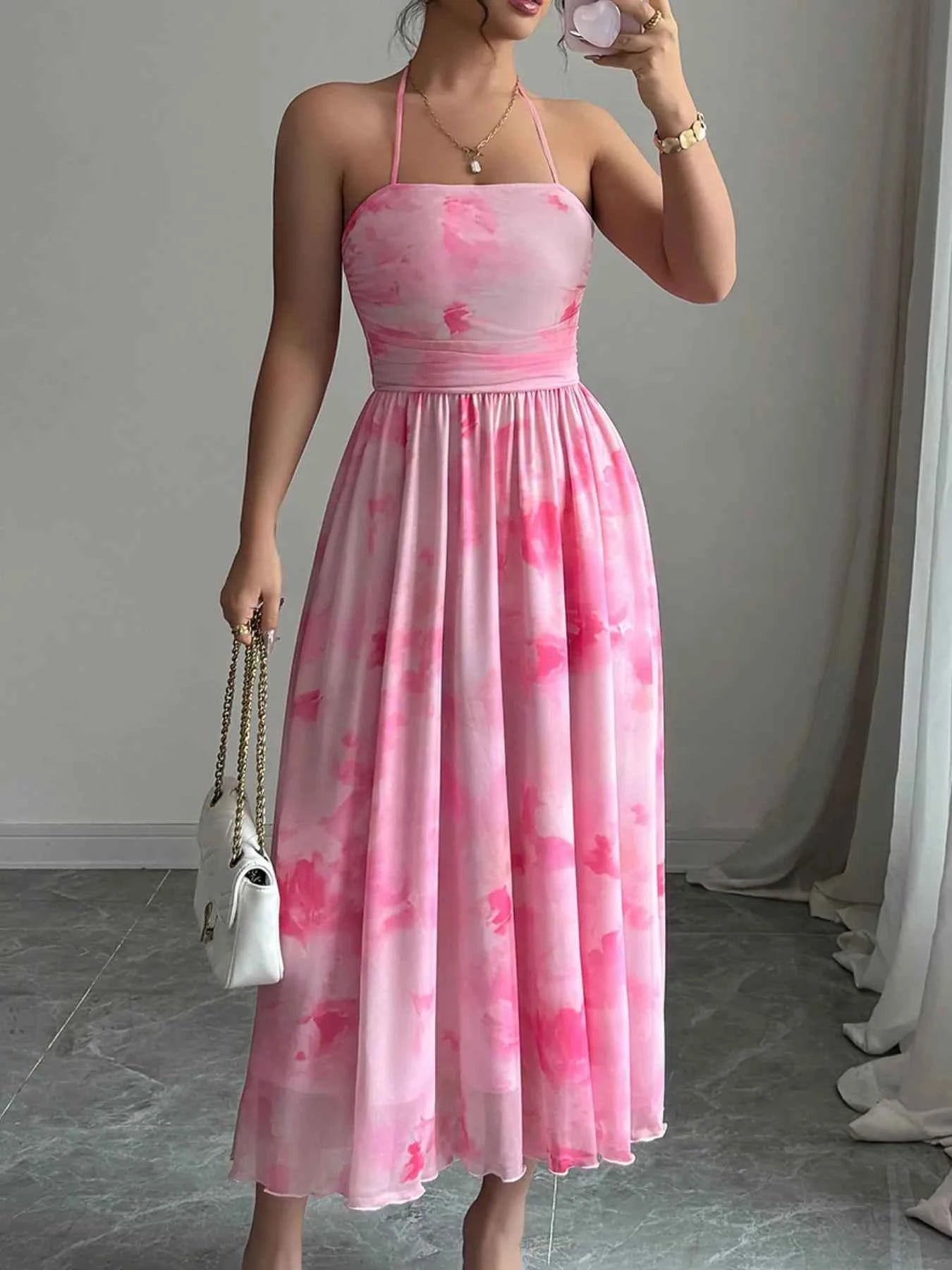 Tie-Dye Halter Sleeveless Midi Dress Pink 831e65df-d4c0-470d-b2e2-e4367fad4572-Max-Origin