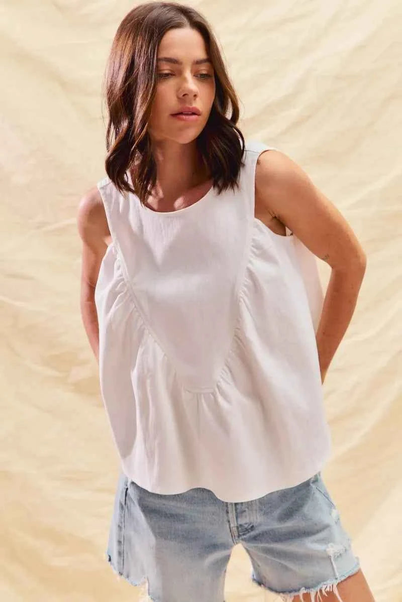 SO ME Game Day Color Denim Ruched Sleeveless Top OFF WHITE 832a26f3cc1d4070b2f15fc203d435ce-Max-Origin