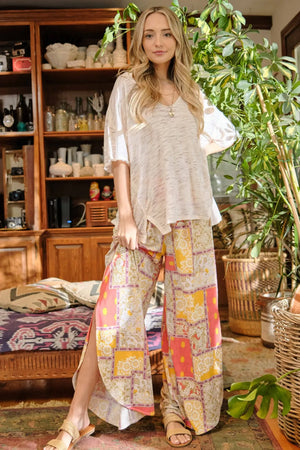 Printed Smocking Waist Side Slit Wide Leg Pants Yellow 832a5345-c624-46fb-a7c0-cebd1dcecbd0-Max