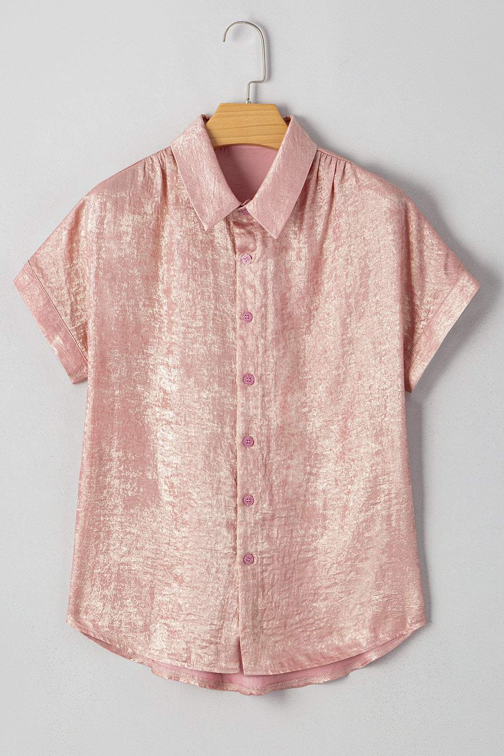 Delicacy Metallic Buttoned Loose Fit Short Sleeve Shirt 832cd261df22a375