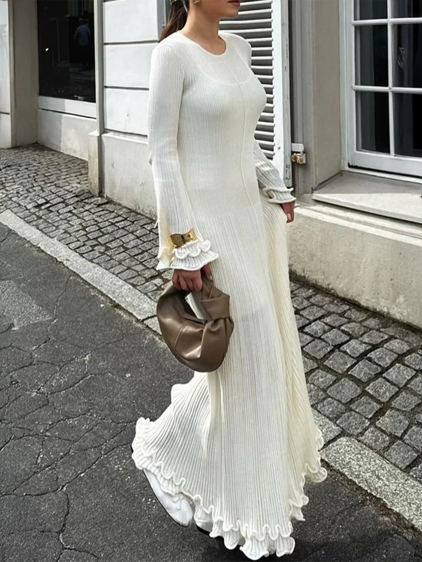 Ribbed Long Sleeve Dress with Ruffle Hem 832fe84e4d7a4053b9864c8df1b830ce-Max-Origin