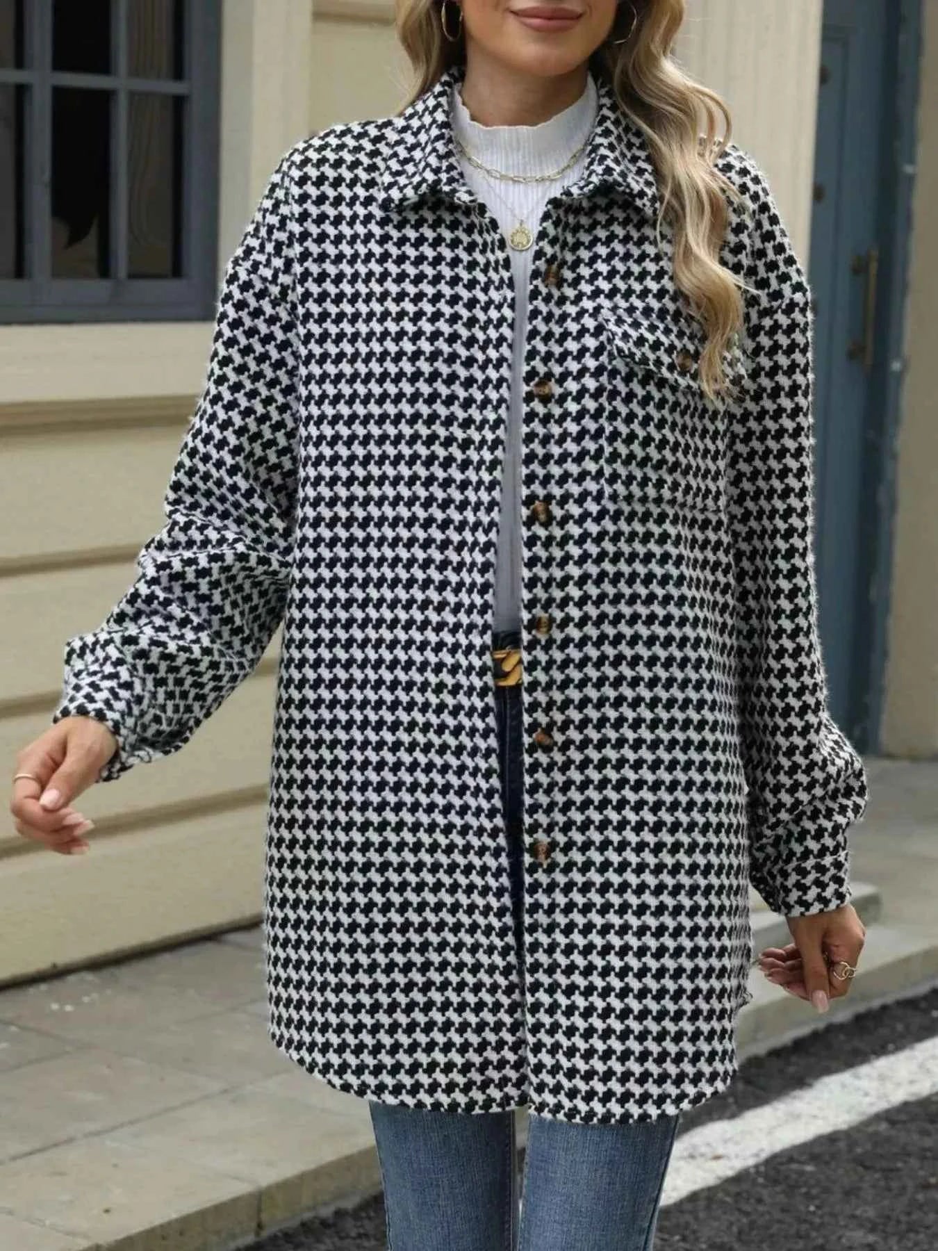 Houndstooth Button Up Long Sleeve Coat 833ef949-9ca7-44a4-9bcd-548842e0563c-Max-Origin
