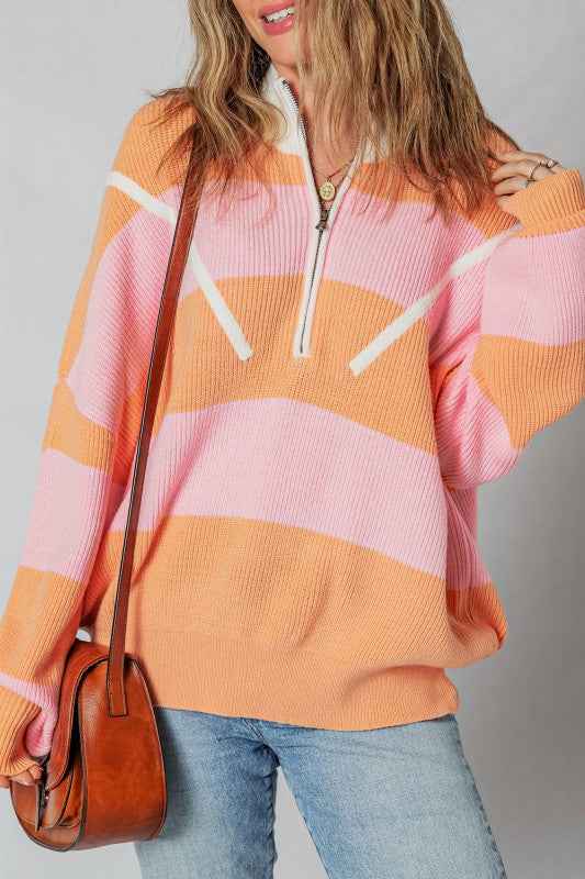 Claire Half Zip Oversize Sweater Orange Stripe 83431425-7636-42eb-ba02-4c2522da3680
