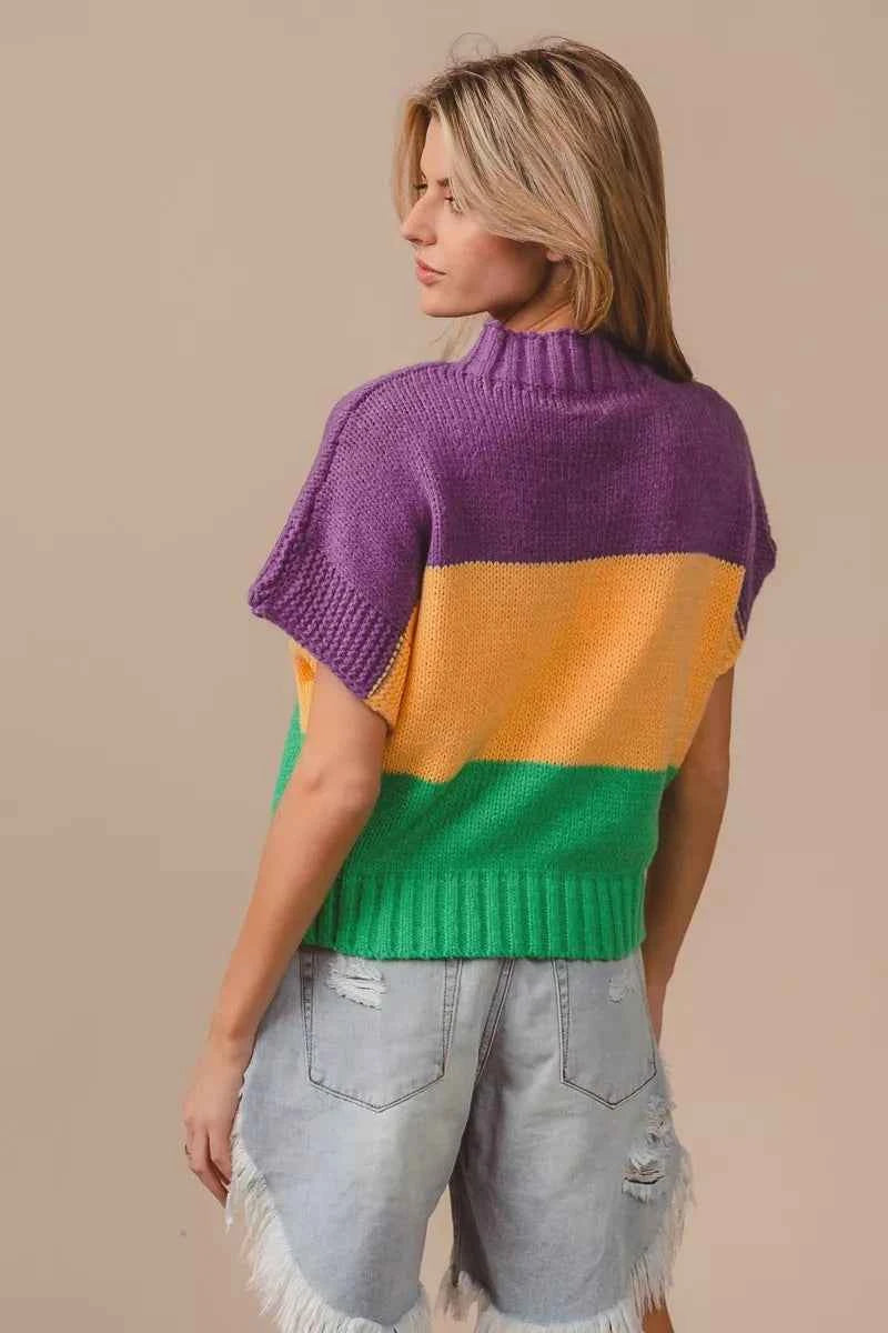 BiBi Mardi Gras Color Block Drop Shoulder Sweater Top 83453be4d6f647fc97fef413b89cfbf8-Max-Origin