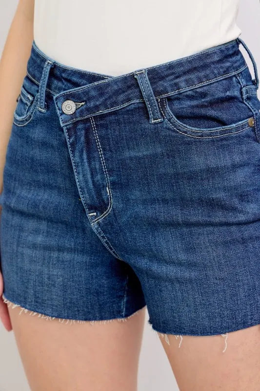 Judy Blue Full Size High Waist Criss-Cross Waistband Denim Shorts Plus Size 83494f591b3c47de9c088787065c9a37-Max-Origin