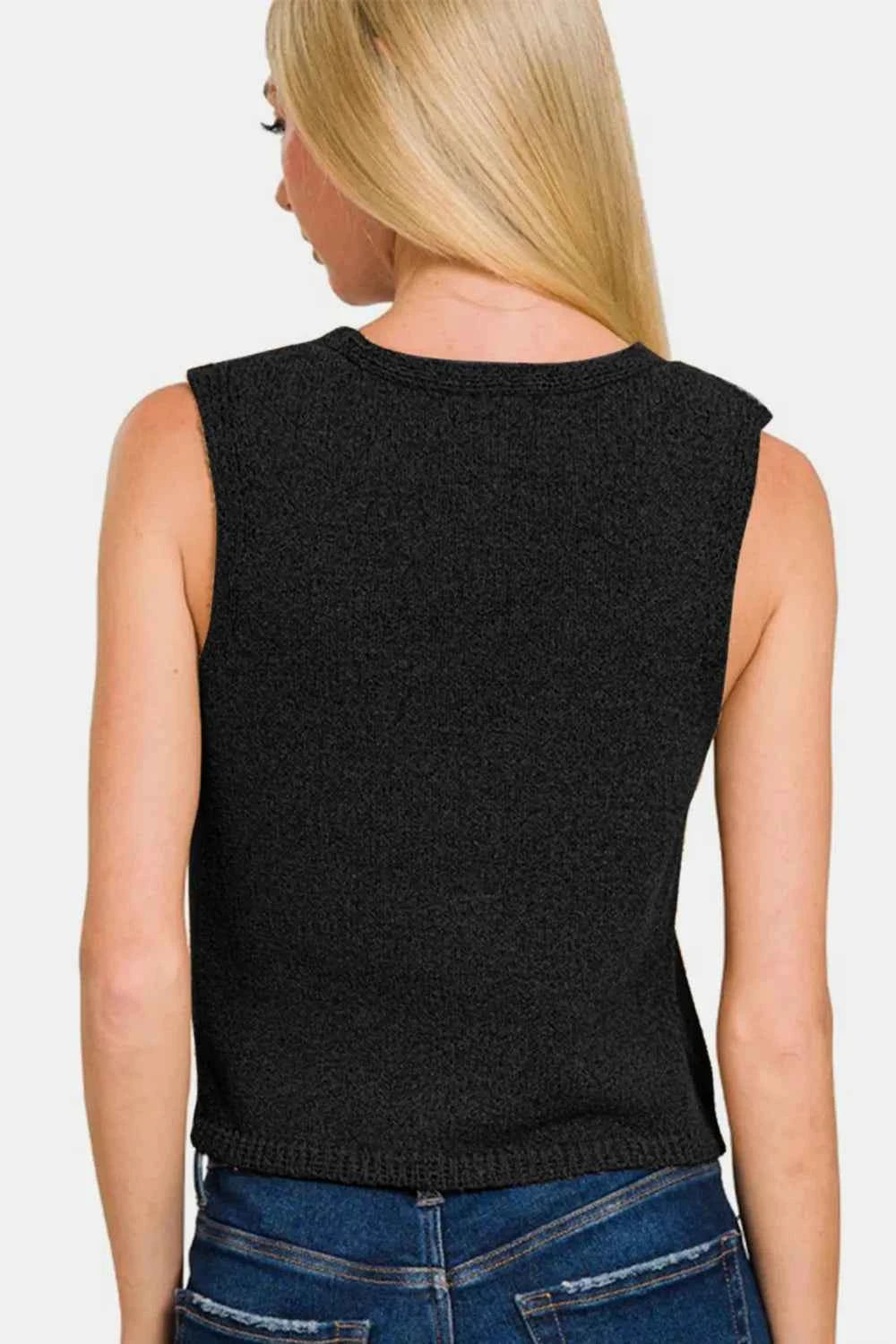 Zenana Hook and Eye Closure V-Neck Sweater Vest 834afe99-8862-4397-9bff-167f38e0e805-Max