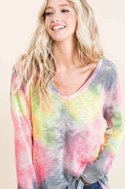 Tie Dye Print Low Gauge Knit Top 834fd8e1fd274b01b250080f4c005e64-Max-Origin
