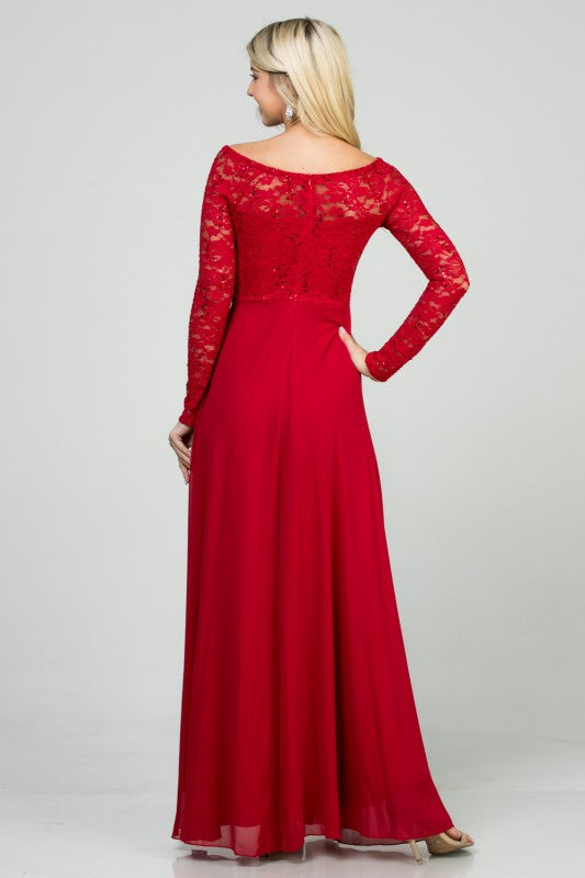 Women’s Long Sleeve Lace Evening Gown – A-Line Chiffon Maxi Dress 83554636-9238-43b6-803c-72e069642bac