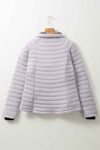 Silvery Solid Color Quilted Zip-up Puffer Jacket 835c171345cfab23