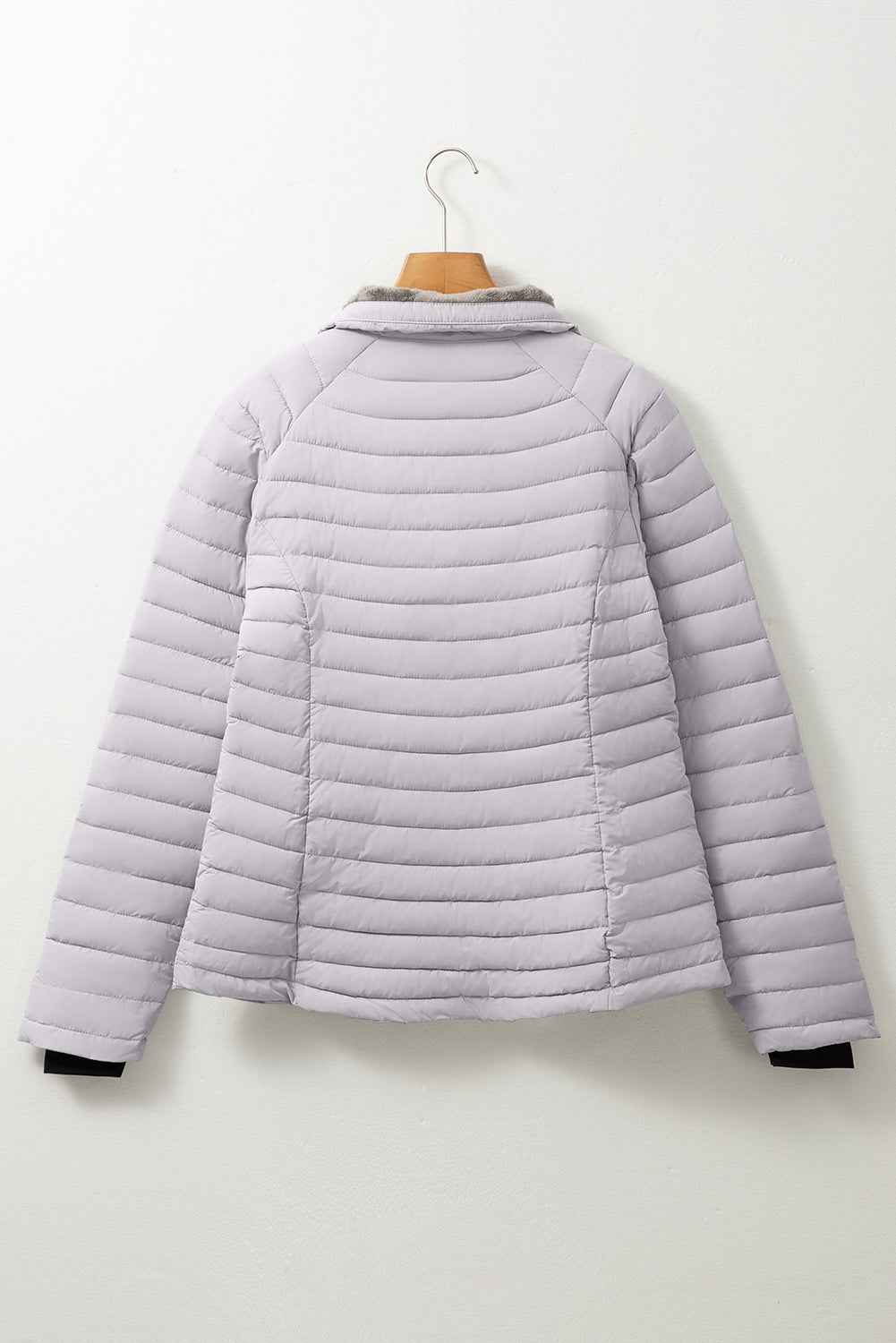 Silvery Solid Color Quilted Zip-up Puffer Jacket 835c171345cfab23