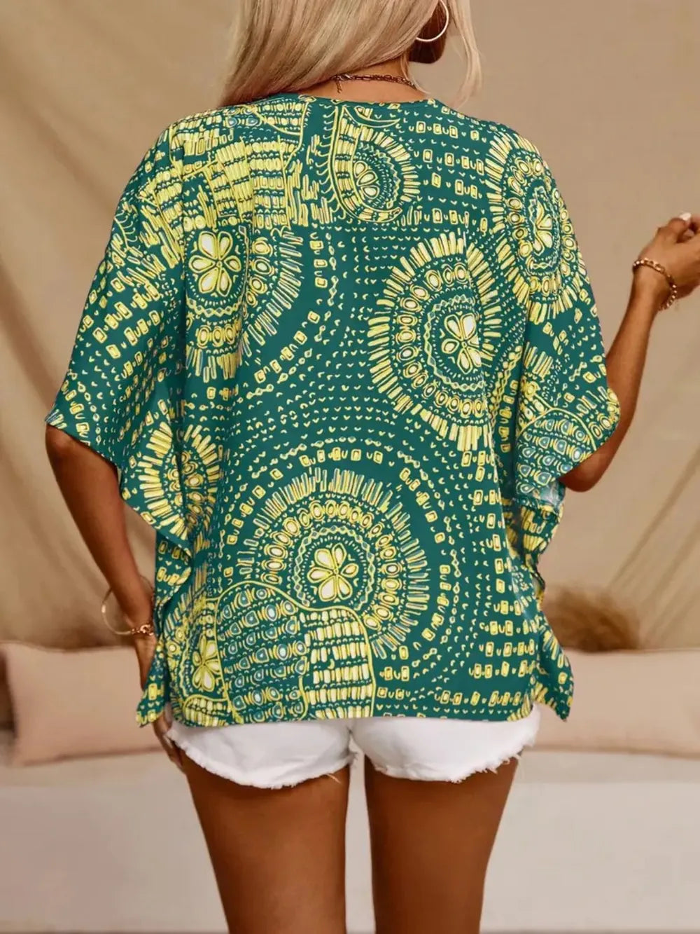 Printed V-Neck Half Sleeve Top 83620b3c-3ddf-41dc-91a4-39c3f00da7f4-Max
