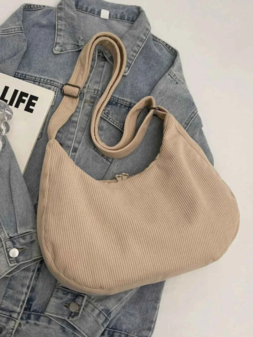 Ribbed Adjustable Strap Shoulder Bag 8362716a-a6ff-41ee-9a09-f468db748498-Max