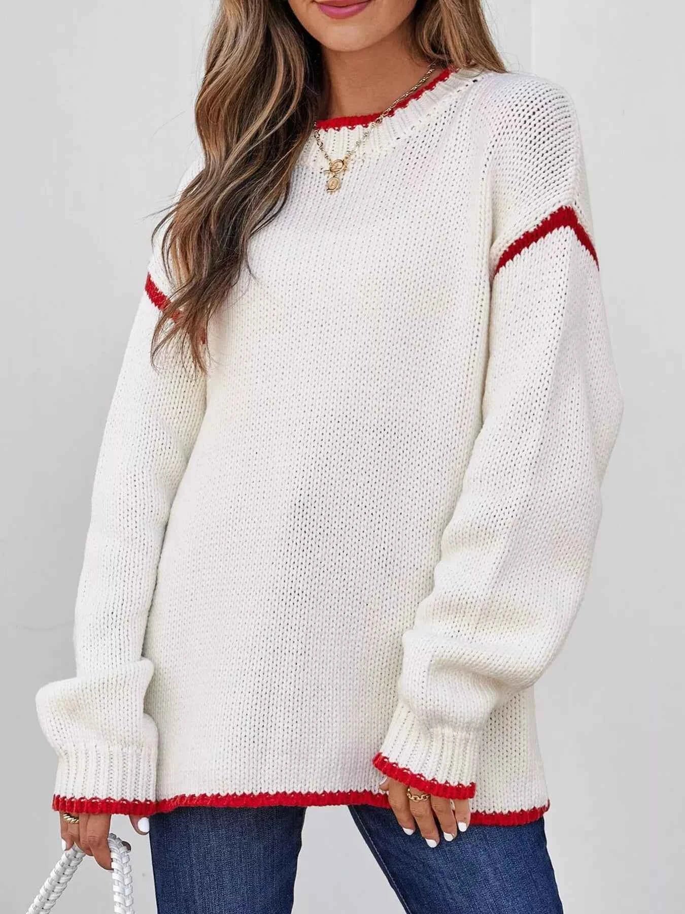 Contrast Trim Long Sleeve Sweater 8369079989294f5a8d77a8123ce93503-Max-Origin