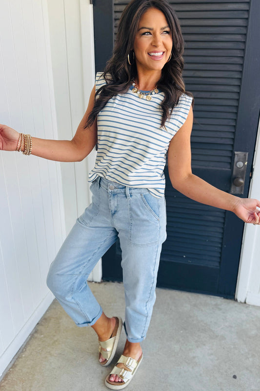Beau Blue High Rise Relaxed Patch Pocket Jeans 836a9a5972fff2e9