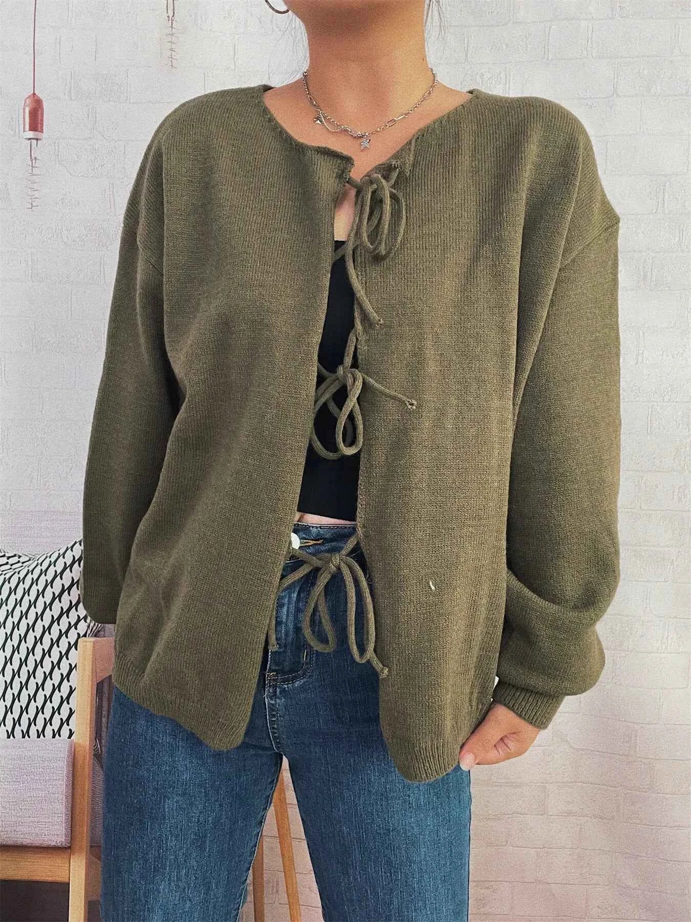 Tie Front Drop Shoulder Cardigan 836e8e520a3248be8e3f71374ff523c3-Max-Origin