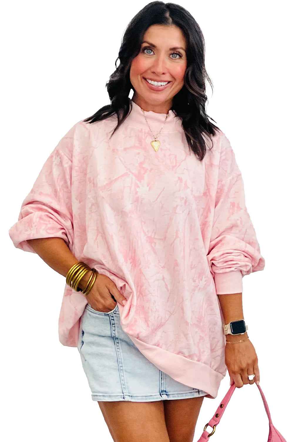 Pink Camo Print Mock Neck Loose Sweatshirt 8373eb862d792d43