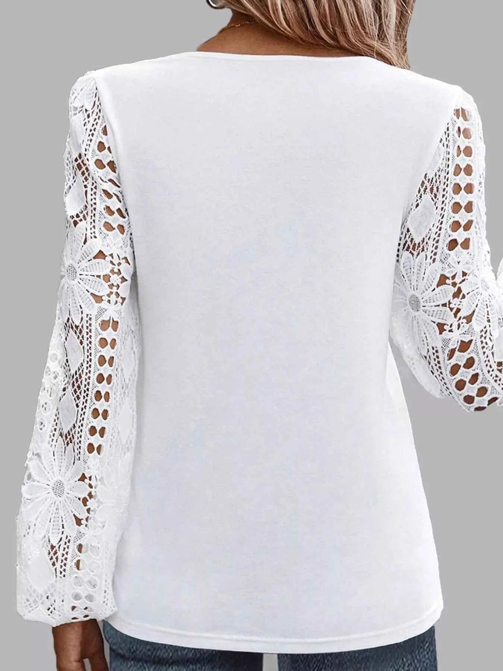 Asymmetrical Lace Long Sleeve Blouse 8387269cc859404189f3393c81a43a87-Max-Origin