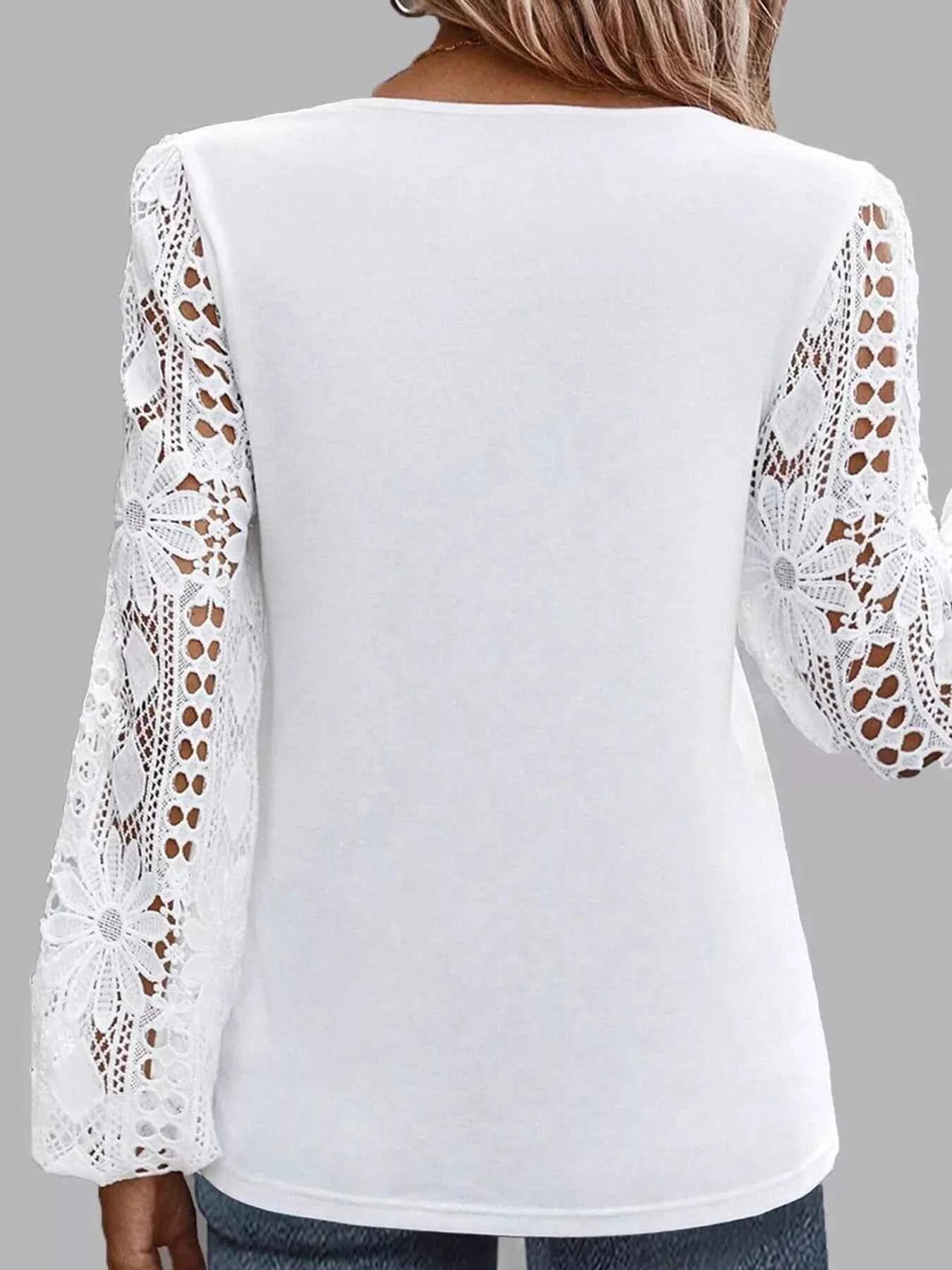 Asymmetrical Lace Long Sleeve Blouse 8387269cc859404189f3393c81a43a87-Max-Origin