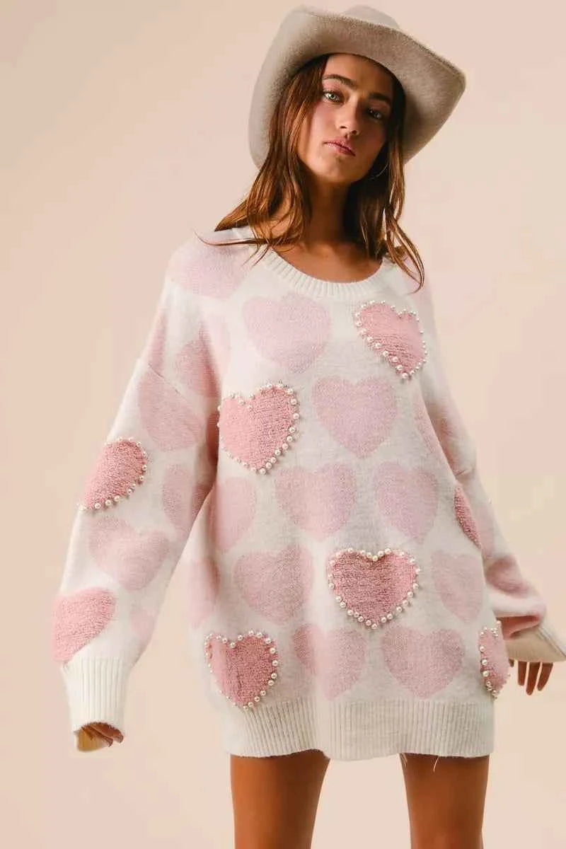 BiBi Heart Pattern Sweater with Pearl Detail 8387511eaf7e452f9ad49046dbd57b7f-Max-Origin