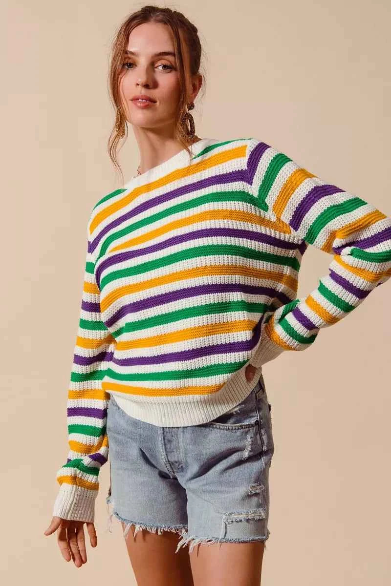 SO ME Mardi Gras Color Stripe Knit Sweater Top 8387e77904934385bb57b90e0a2f1ceb-Max-Origin