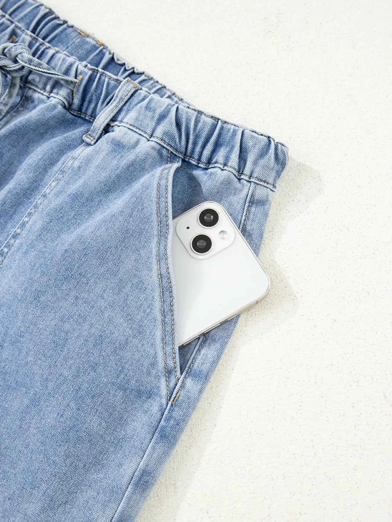Wide Leg Drawstring Raw Hem Jeans 8395fcc781ad45b5b03caf5bdec8cc3e-Max-Origin