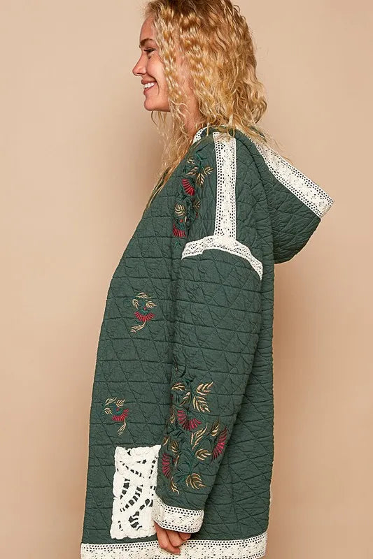 POL Embroidered Open Front Quilted Jacket with Crochet Pockets 8398d77b-b3c2-44cf-a185-c18bf9f581bc-Max