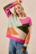 BiBi Multi Color Block Sweater Top PINK MULTI 83994eea886847479adf3f39de797f21-Max-Origin