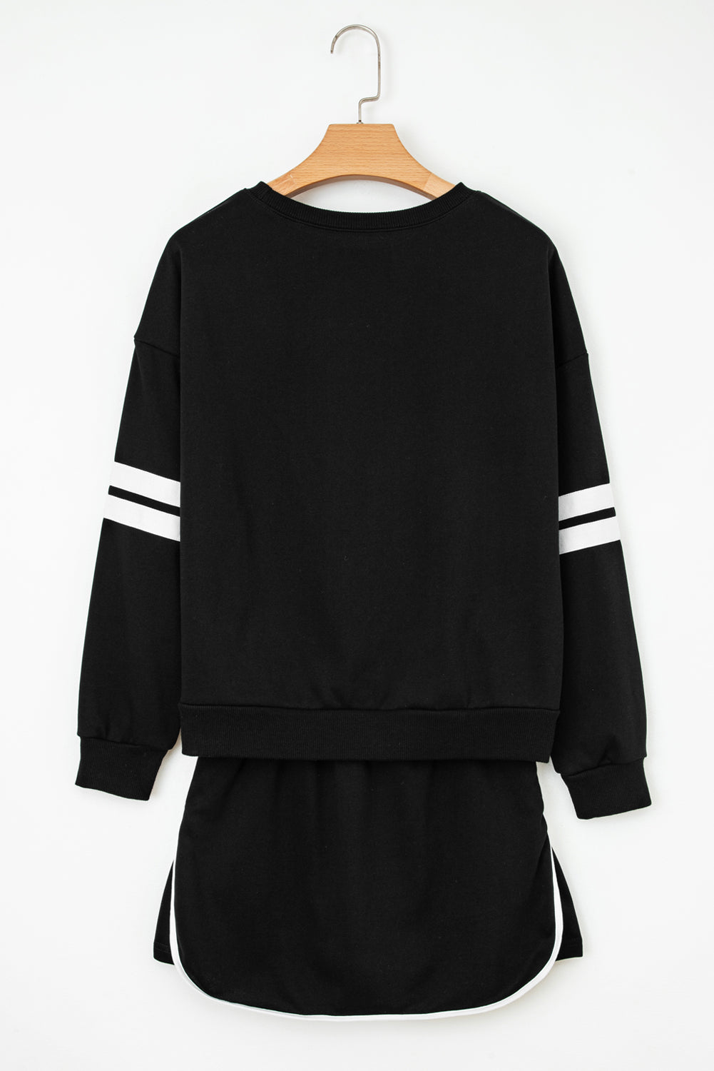 Tillandsia Purple Varsity Stripe Detail Drop Shoulder Pullover Mini Skirt Set 83b02e2f6955546b