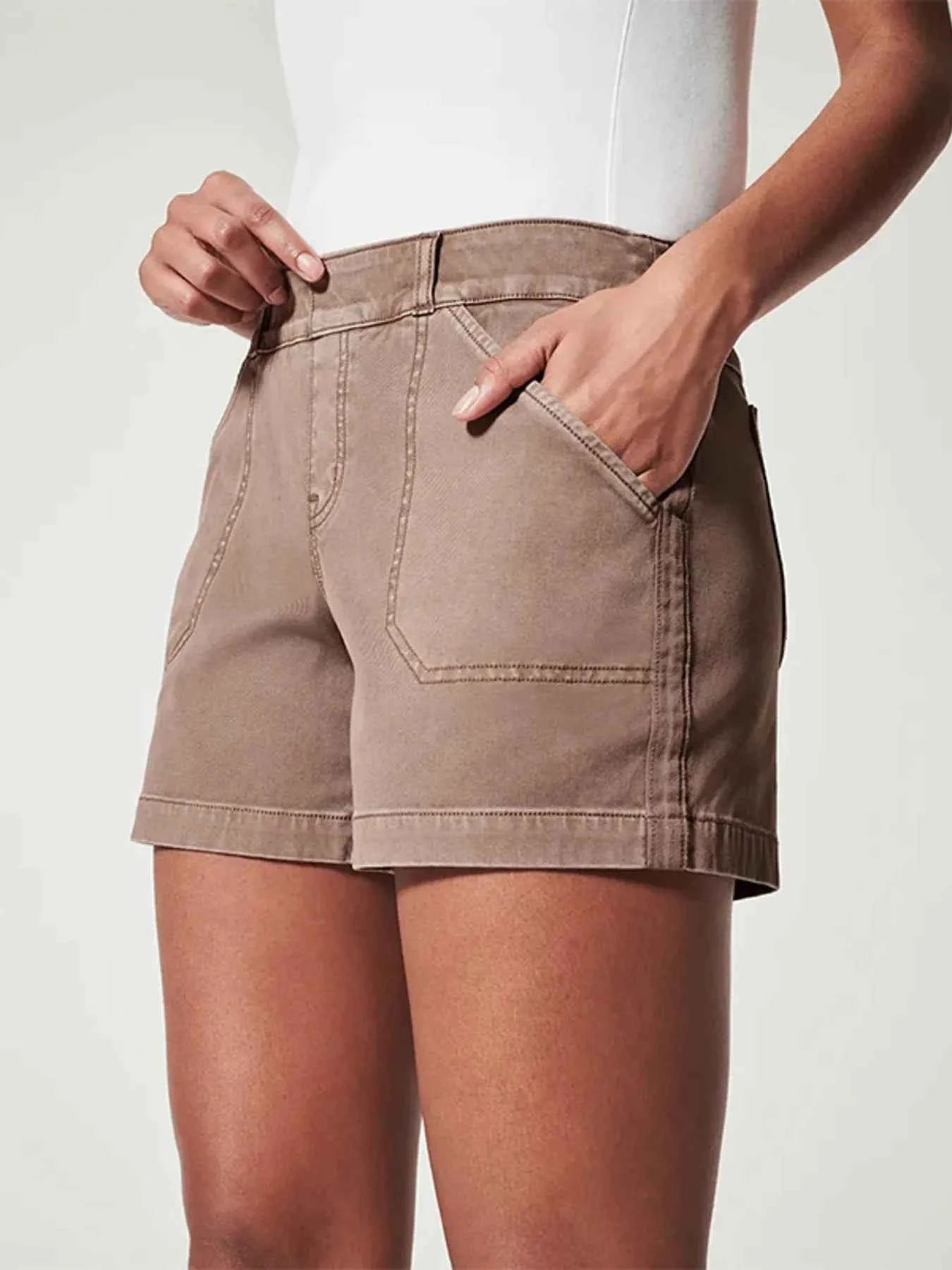 Full Size Vintage Washed Denim Shorts with Pockets Plus Size Brown 83b51d6baf1b492e8ef91e2f33114983-Max-Origin