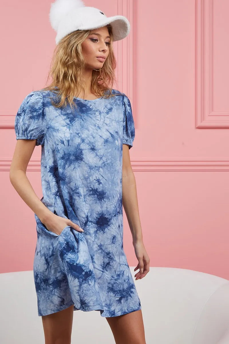 BiBi Puff Sleeve With Side Pockets Tie Dye Dress 83bd8278dfc646c482fb489faab8975f-Max-Origin