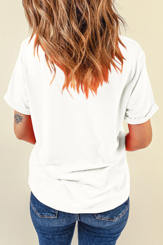 White Pumpkin Leaves Sequins Patch Fall Vibe Graphic T Shirt 83c7b893dd4b86fd
