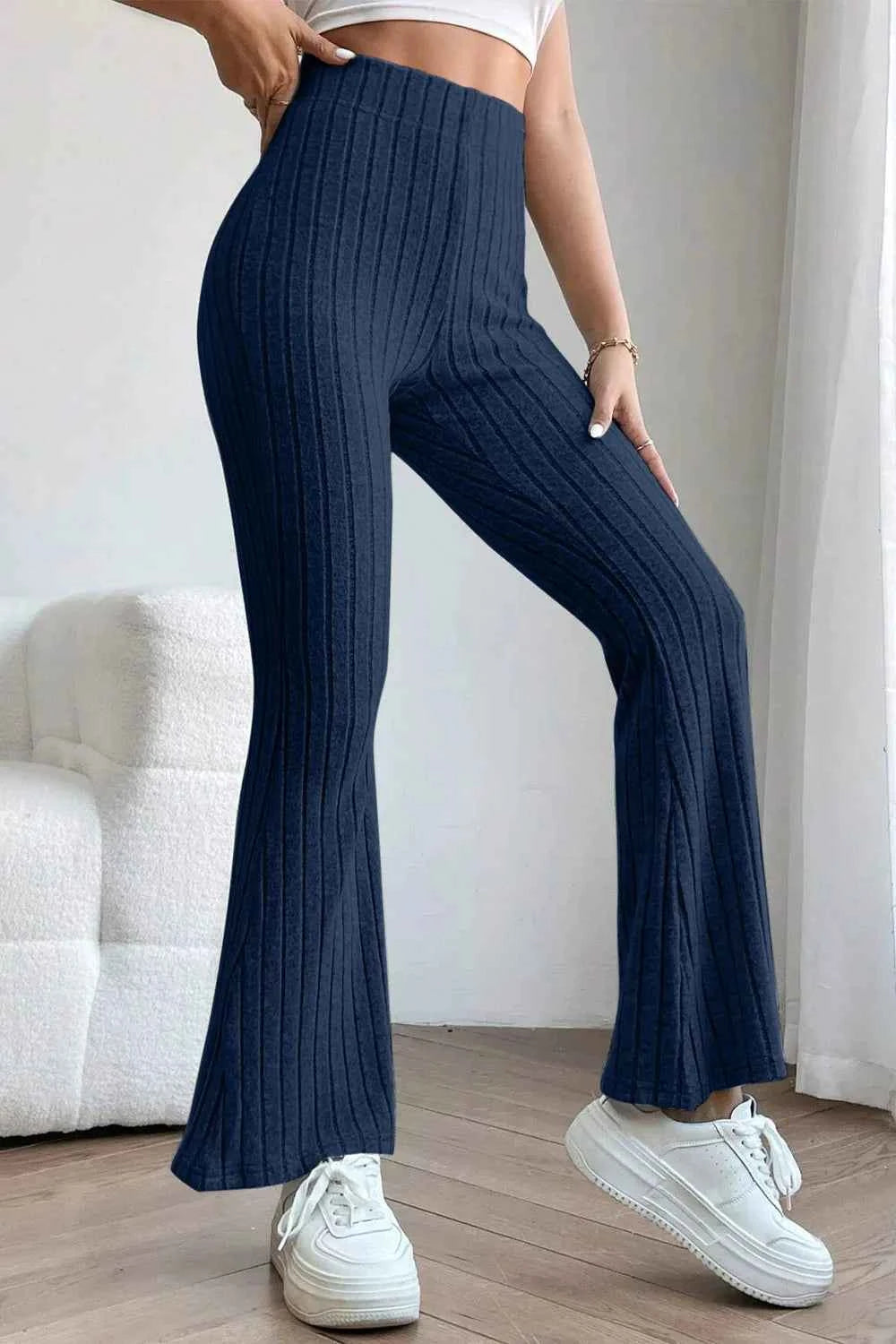 Basic Bae Full Size Ribbed High Waist Flare Pants 83cb04d6-0e88-4e0a-a34c-791e34dfbad0-Max