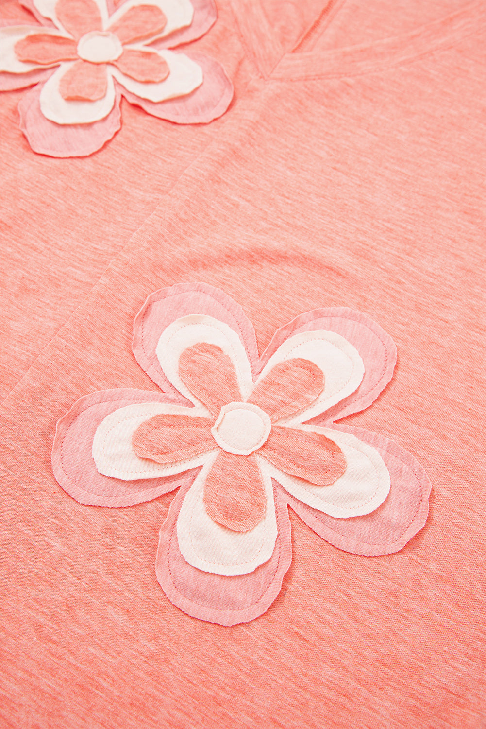 Fresh Salmon Floral Patched V Neck Long Sleeve Top 83cec41516c8d708