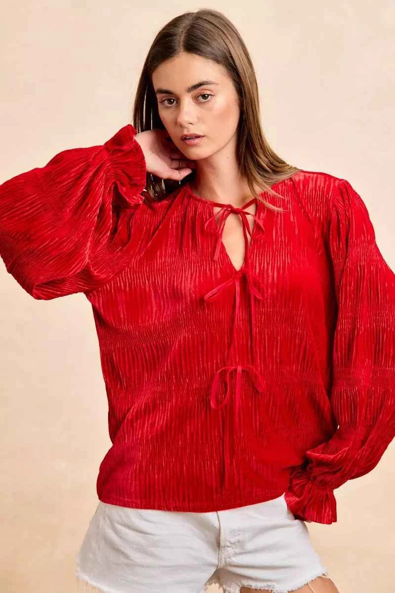 BiBi Christmas Theme Velvet Bow Tied Top With Neck Drop 83d65b84d4fe4e01a475e104bf2769d1-Max-Origin