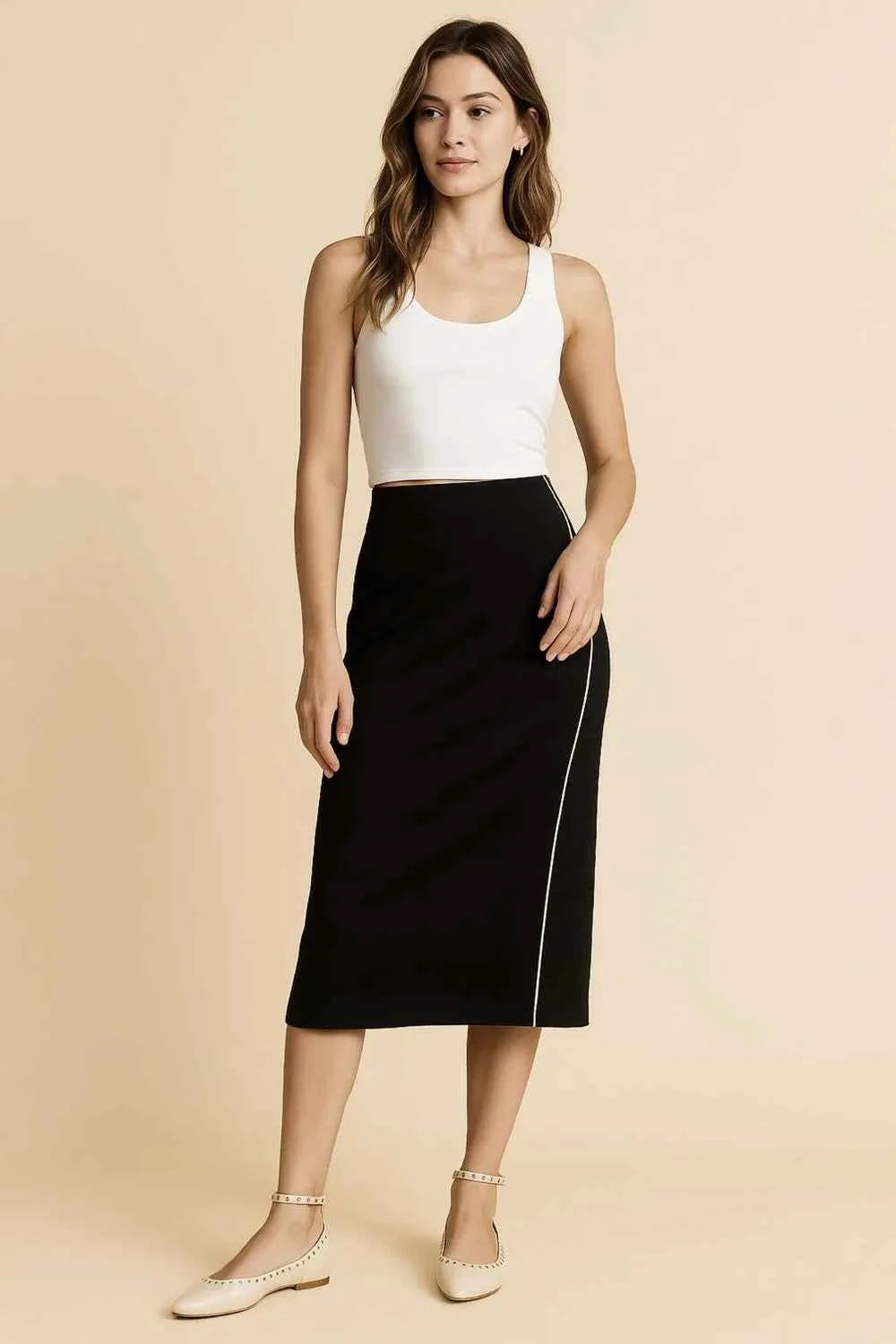 Umgee Midi Pencil Skirt with Contrast Piping Detail Black 83d70d09-cdc7-41a1-8291-6df3ce1e45b4-Max-Origin