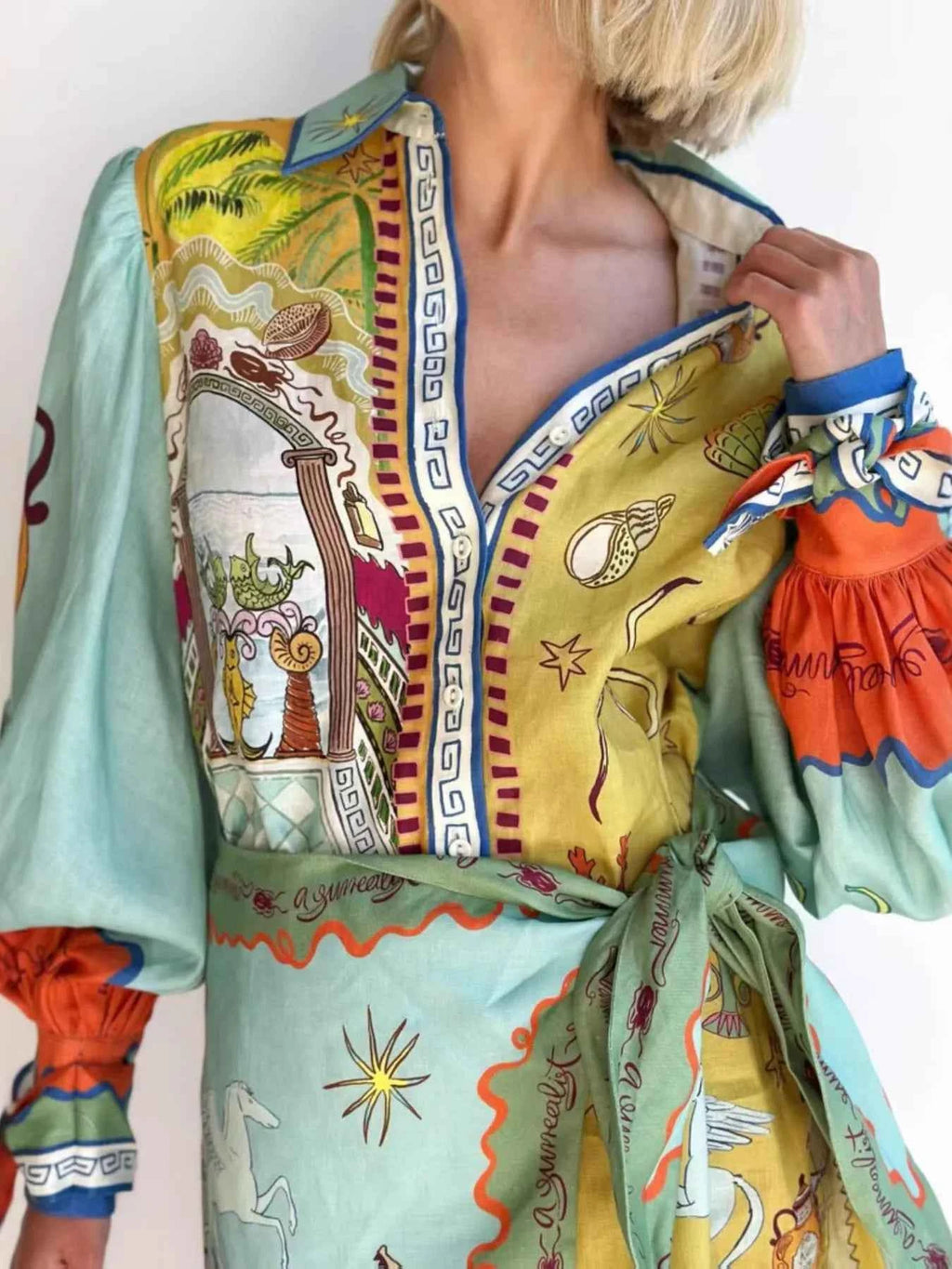 Printed Long Sleeve Shirt Dress 83d8493e3e104158bcdf5a0980a96f69-Max-Origin