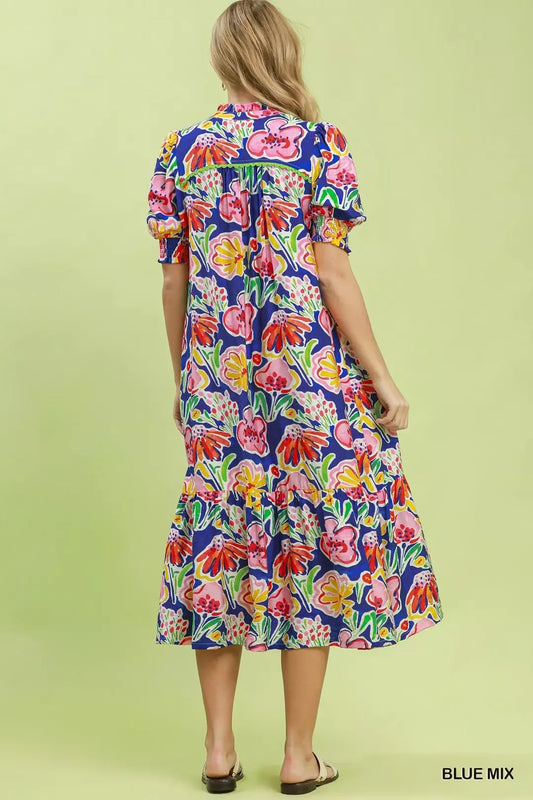 Floral Print Puff Sleeve Tiered Midi Dress 83da0bfc-c1ba-473f-8cf6-12453b50a2ba-Max-Origin